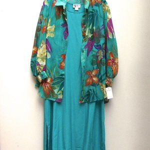 Maggie Sweet Turquoise Shift Dress & Sheet Floral Overblouse Size 2X